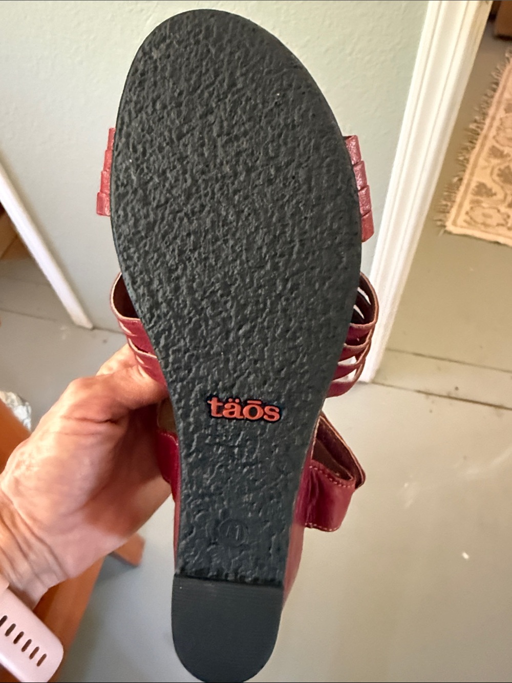 Taos Footwear Red Woven Leather Wedge Sandals - Picture 10 of 10